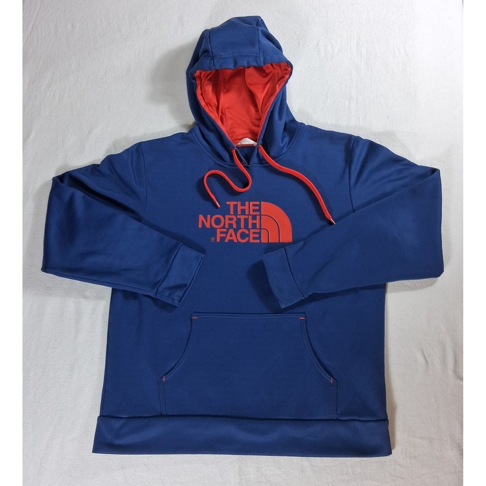 The North Face Half Dome Pullover Hoodie Mens Large Navy Blue Orange Logo Fleece